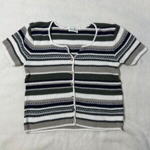 Vntg Reba Rose Sweater Womens Size M Multicolor Blue‎ Cotton Like Made USA